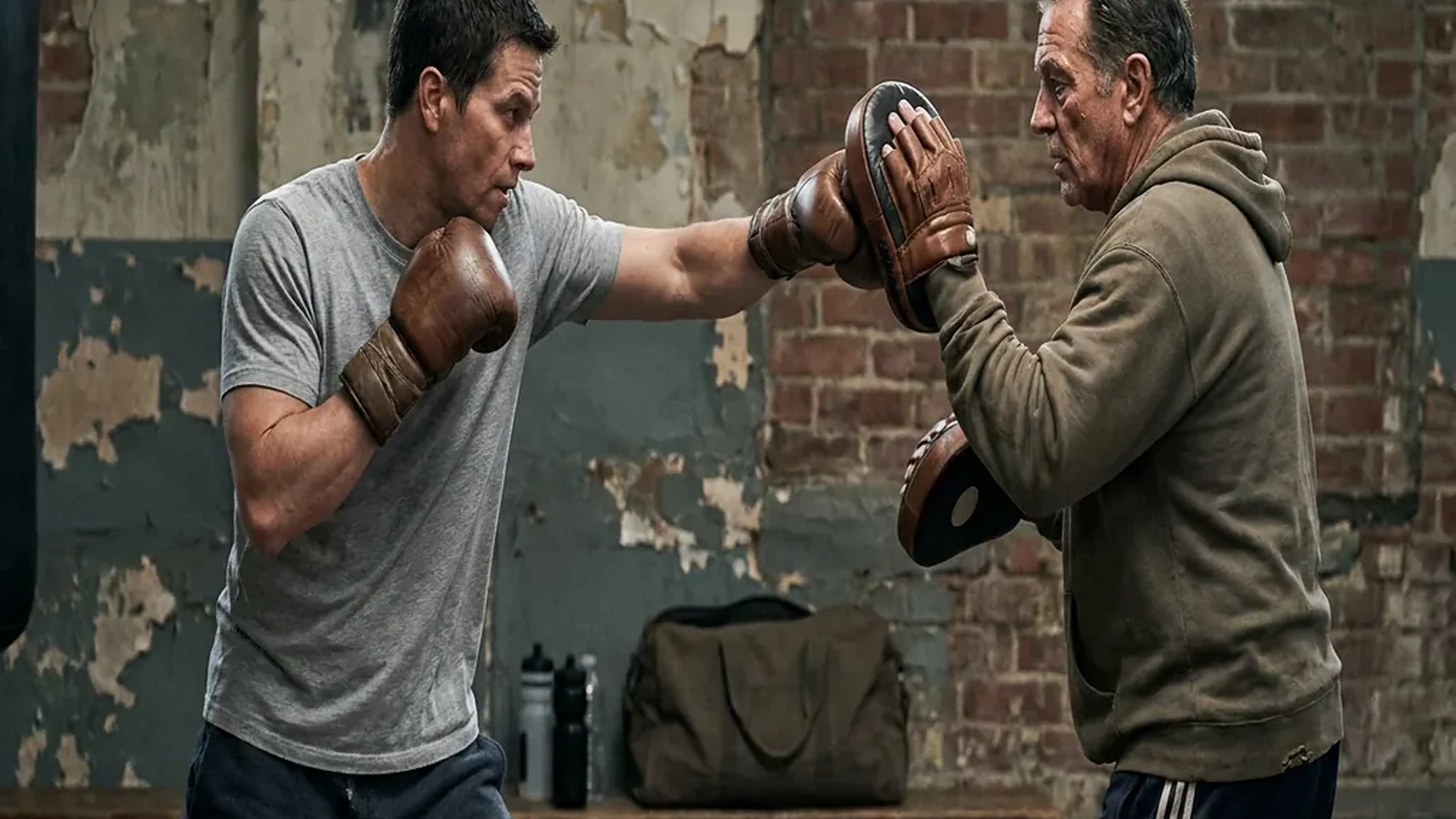 Adult beginner doing controlled boxing padwork with a coach