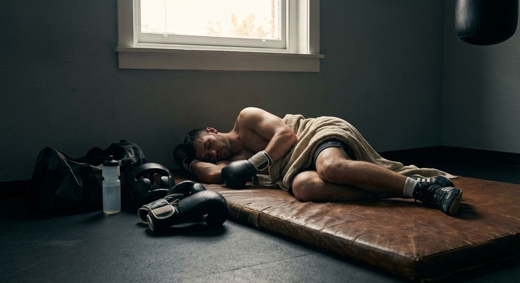 Boxer resting and recovering after training, sleep and recovery theme