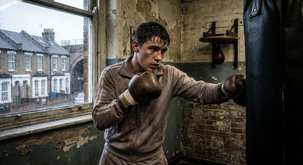 Young boxer from working-class London background training seriously - ambition a