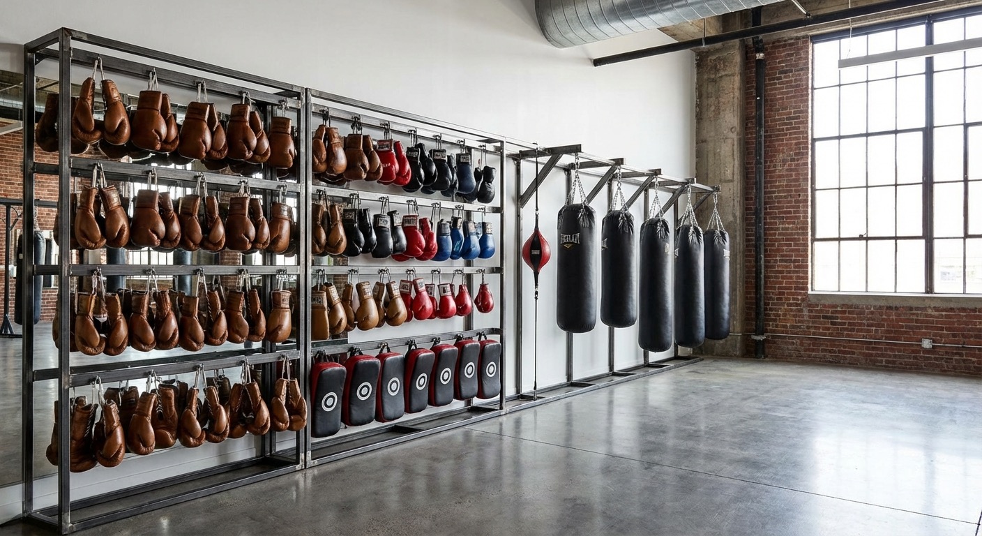 Person trying on boxing gloves at a sports shop