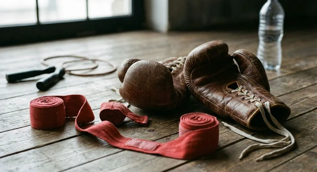 Person training with a free-standing punch bag at home