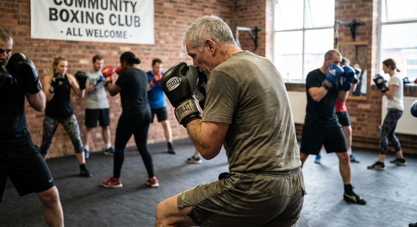 Older adult hitting pads with a coach