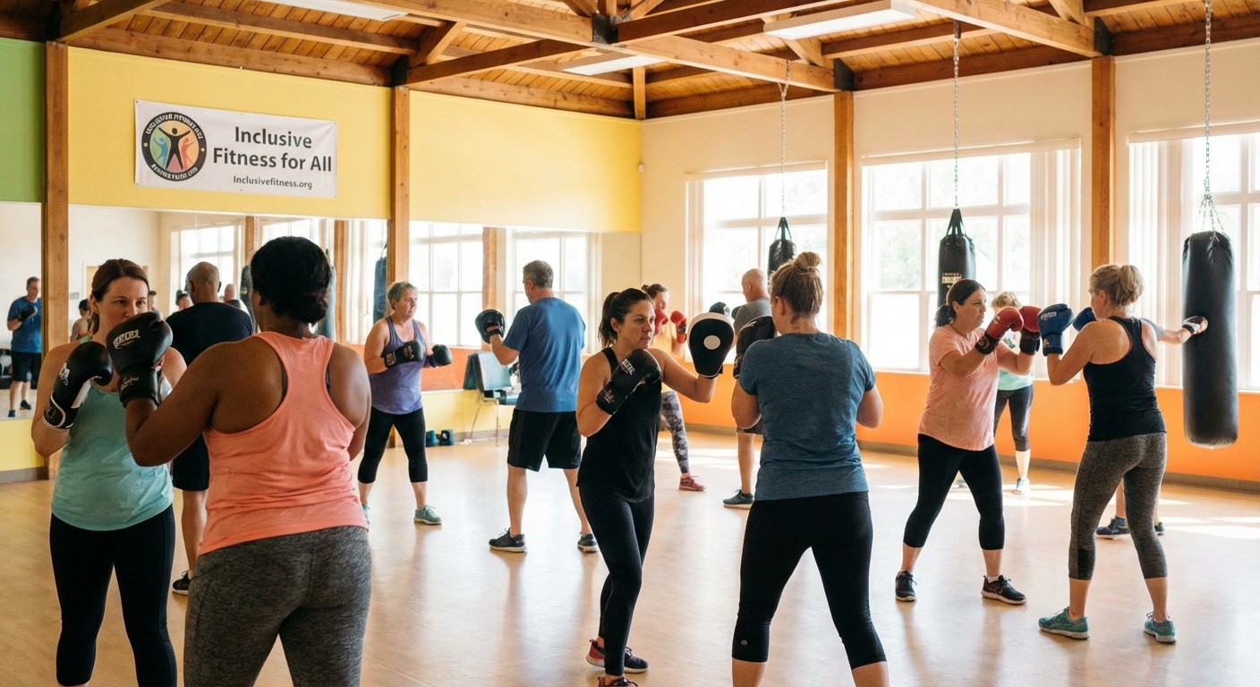 Mixed age group in a boxing fitness class