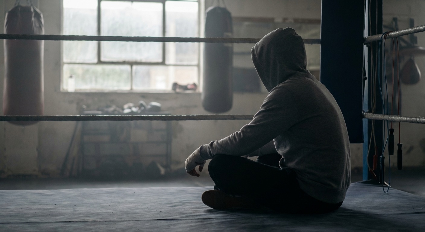 Focused boxer during pad work training