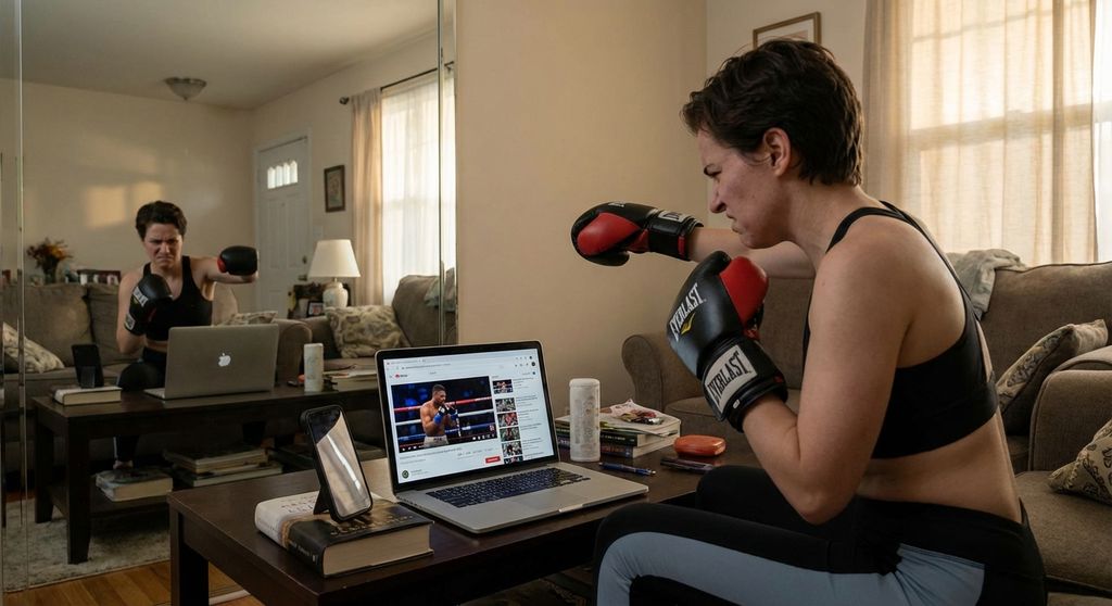 Person struggling to self-assess their boxing technique without a coach