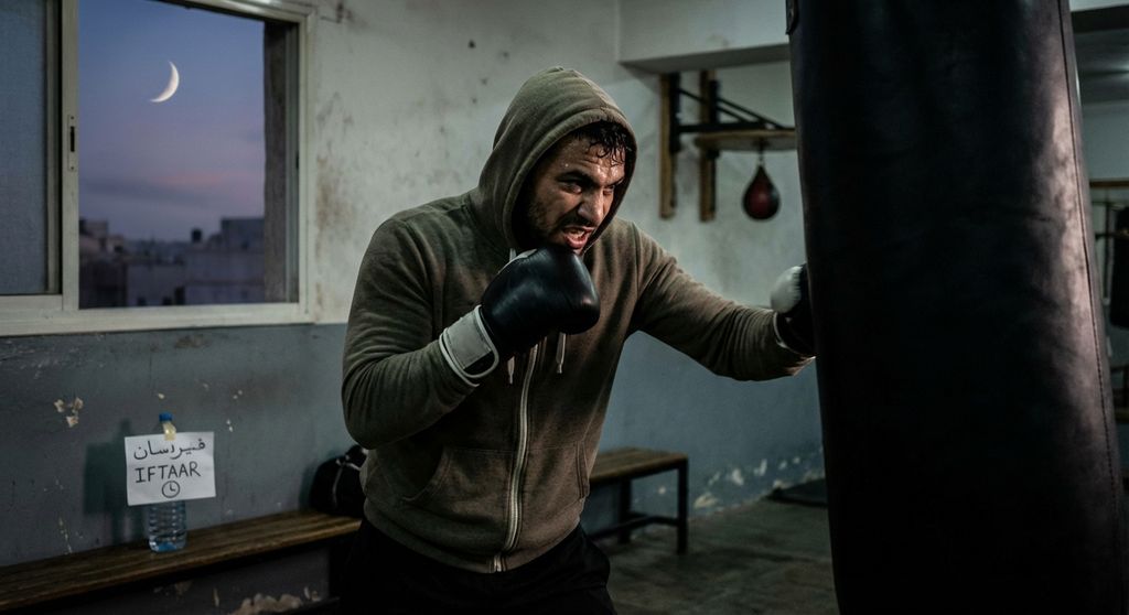 Boxer training during Ramadan - determined, focused, adapting to fasting schedul