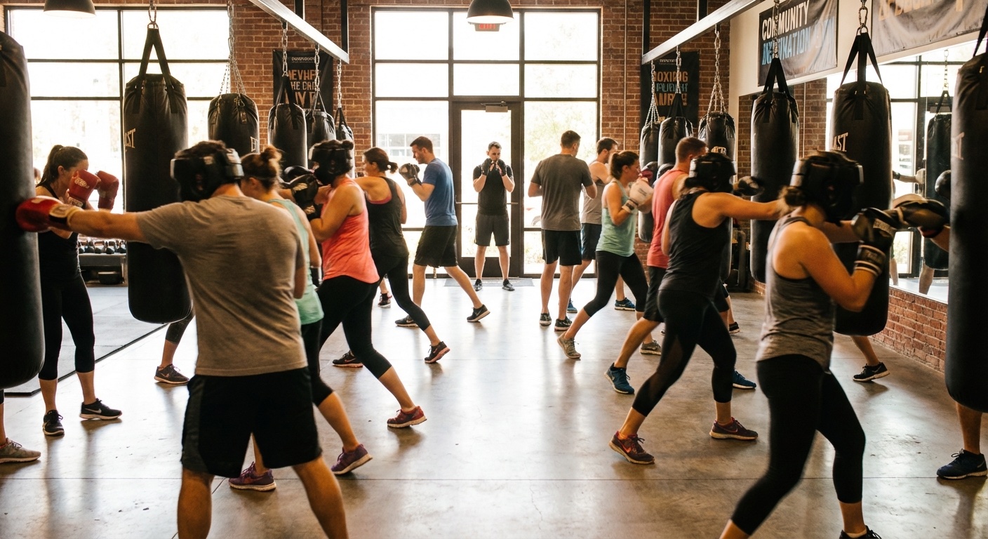 Happy members after a boxing workout