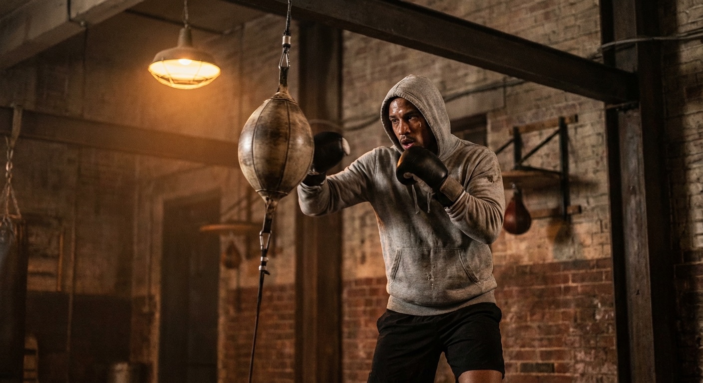 Boxer working combinations on double-end bag