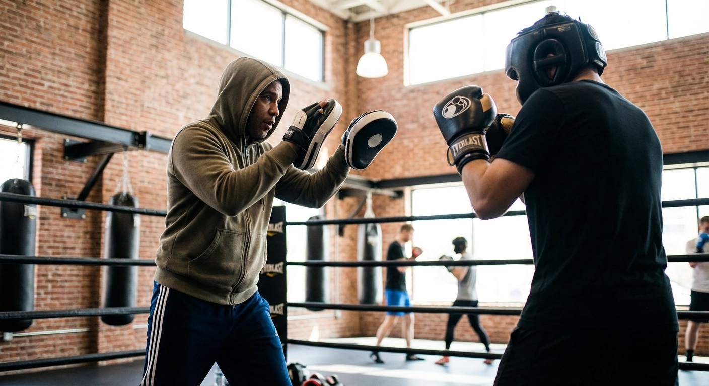 Boxing team gathered together at a competition showing club spirit