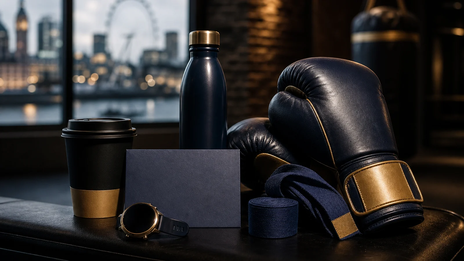 Sporty Father's Day gift ideas on a gym bench