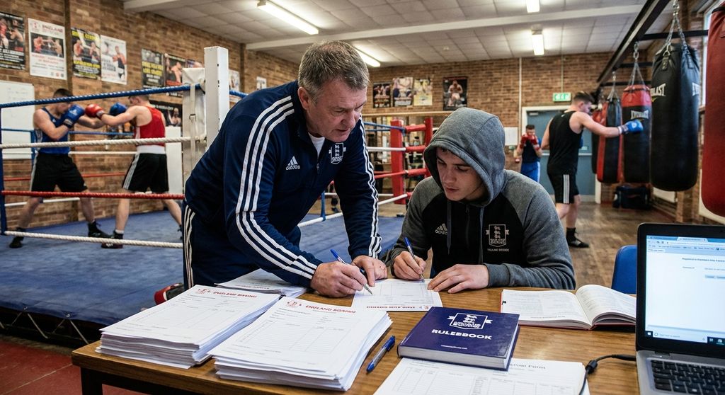 Coach registering a young boxer - UK amateur boxing pathway