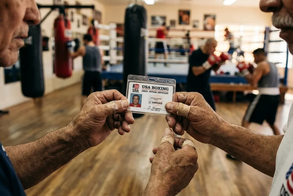 Coach holding certification documents in a boxing gym