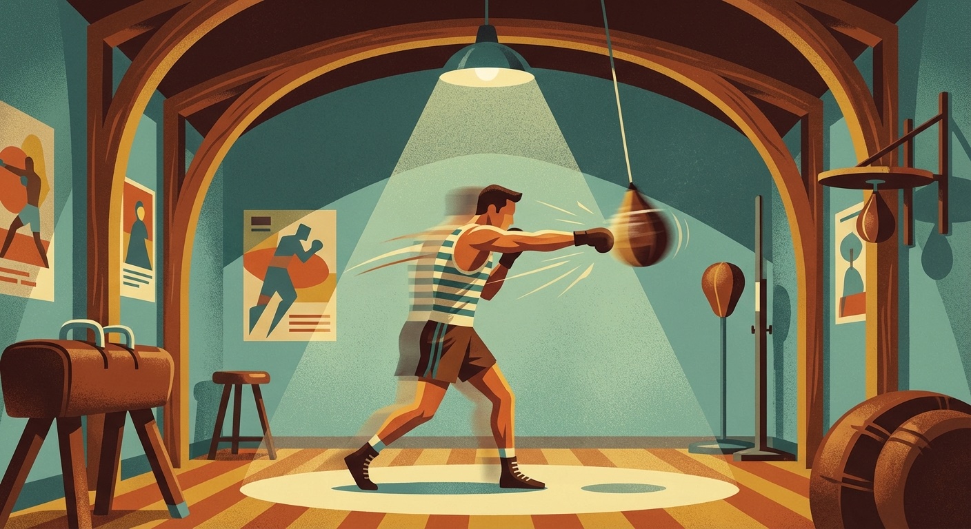 Boxer training on speed bag with dynamic movement