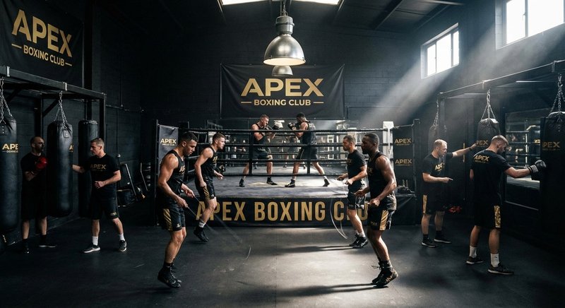 Disciplined boxing gym training session with coaches and athletes