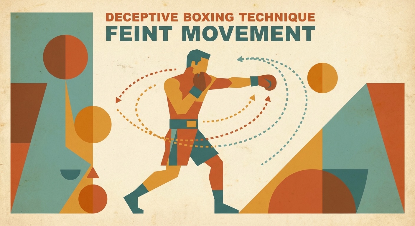 Boxer doing a feint movement in mid-century modern illustration style