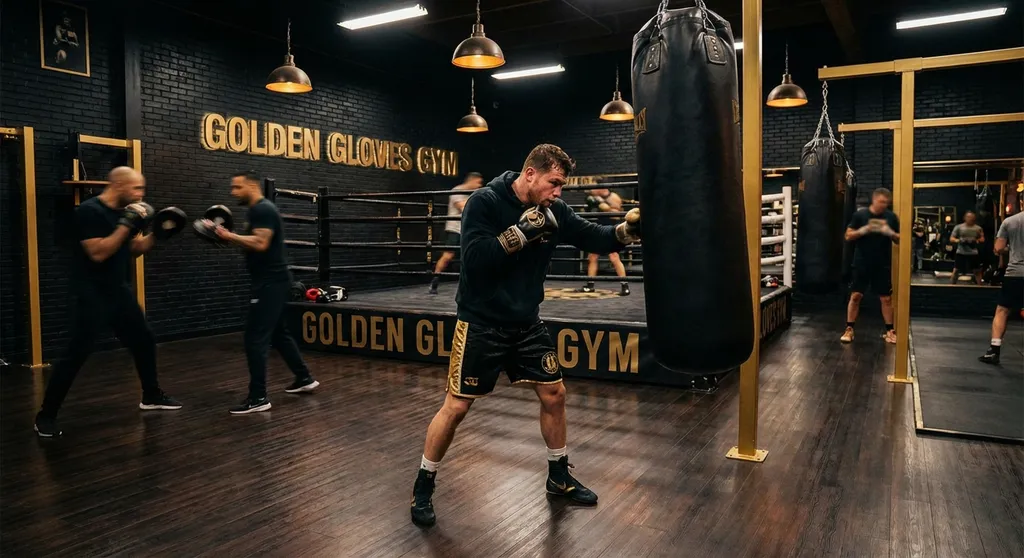 Boxer training inside a community boxing gym