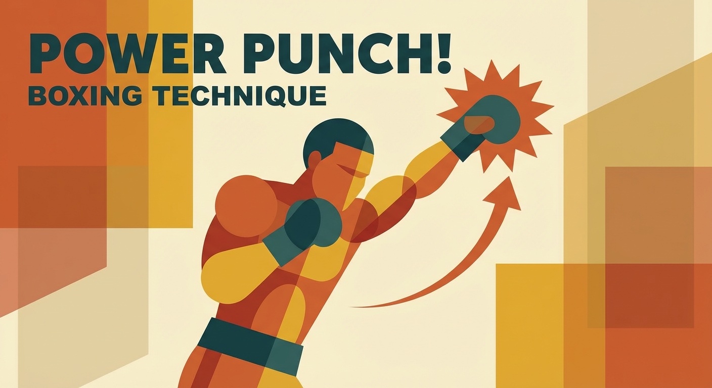 Boxer throwing an uppercut punch in mid-century modern illustration style
