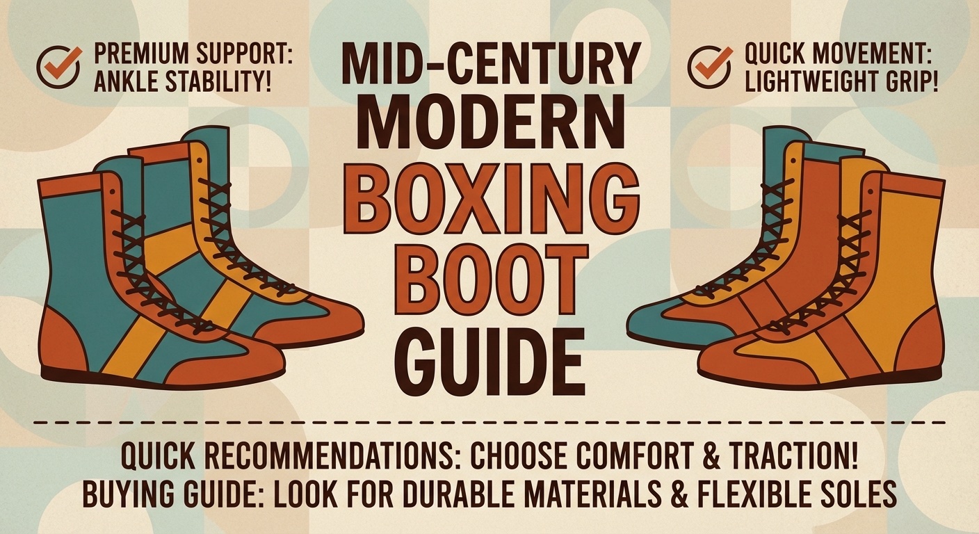Recommended boxing boots with checkmarks in mid-century modern illustration style