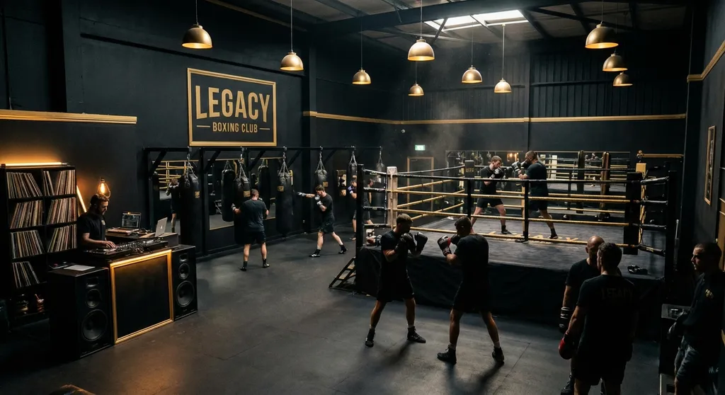 Honour and Glory Boxing Club gym interior with heavy bags