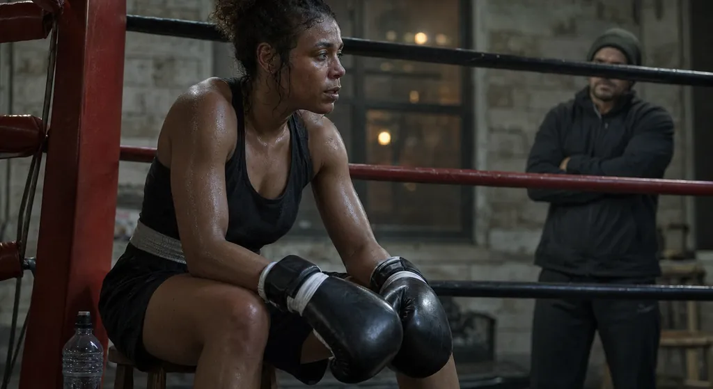 Shift worker doing controlled padwork with a coach at a community boxing gym