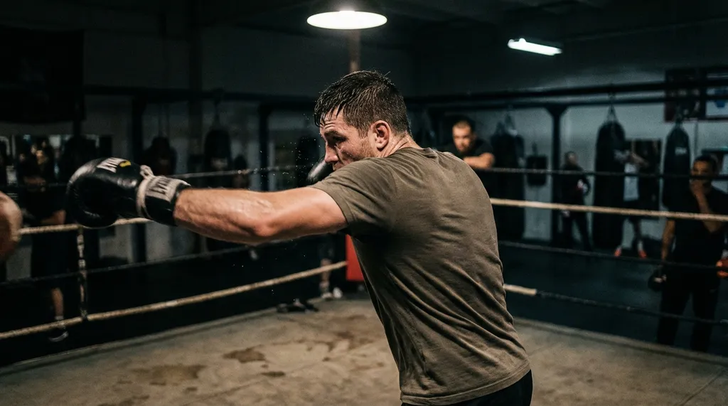 Boxer throwing a powerful hook showing oblique engagement