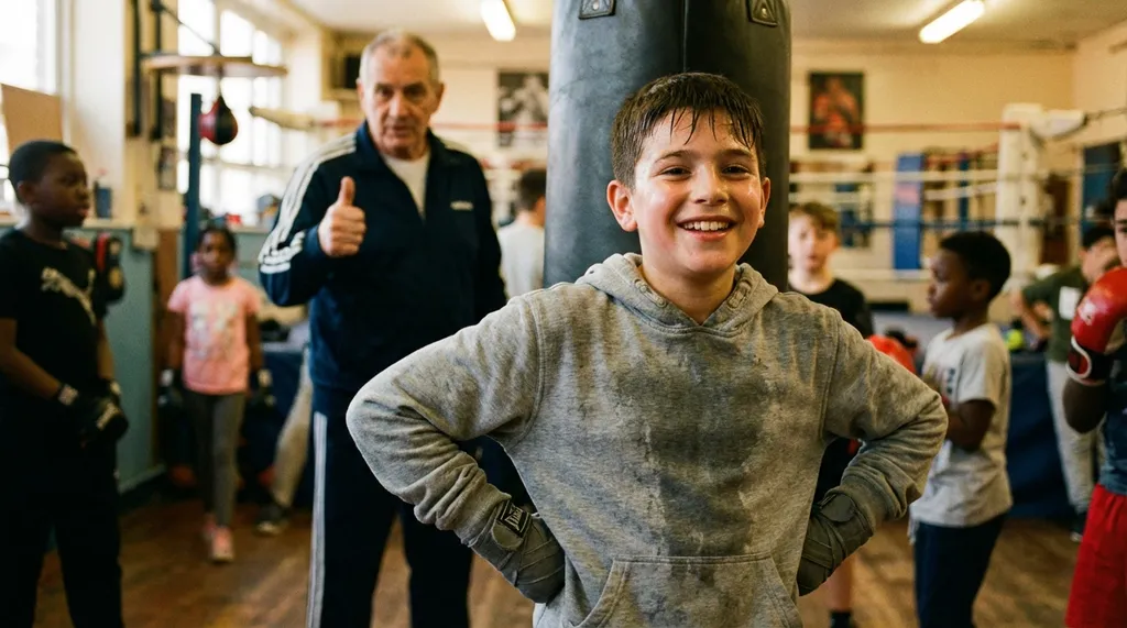 A young boxer looking proud and confident after completing a drill