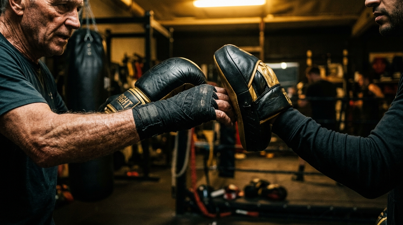 People with Parkinson's doing non-contact boxing pad work in a supportive gym environment