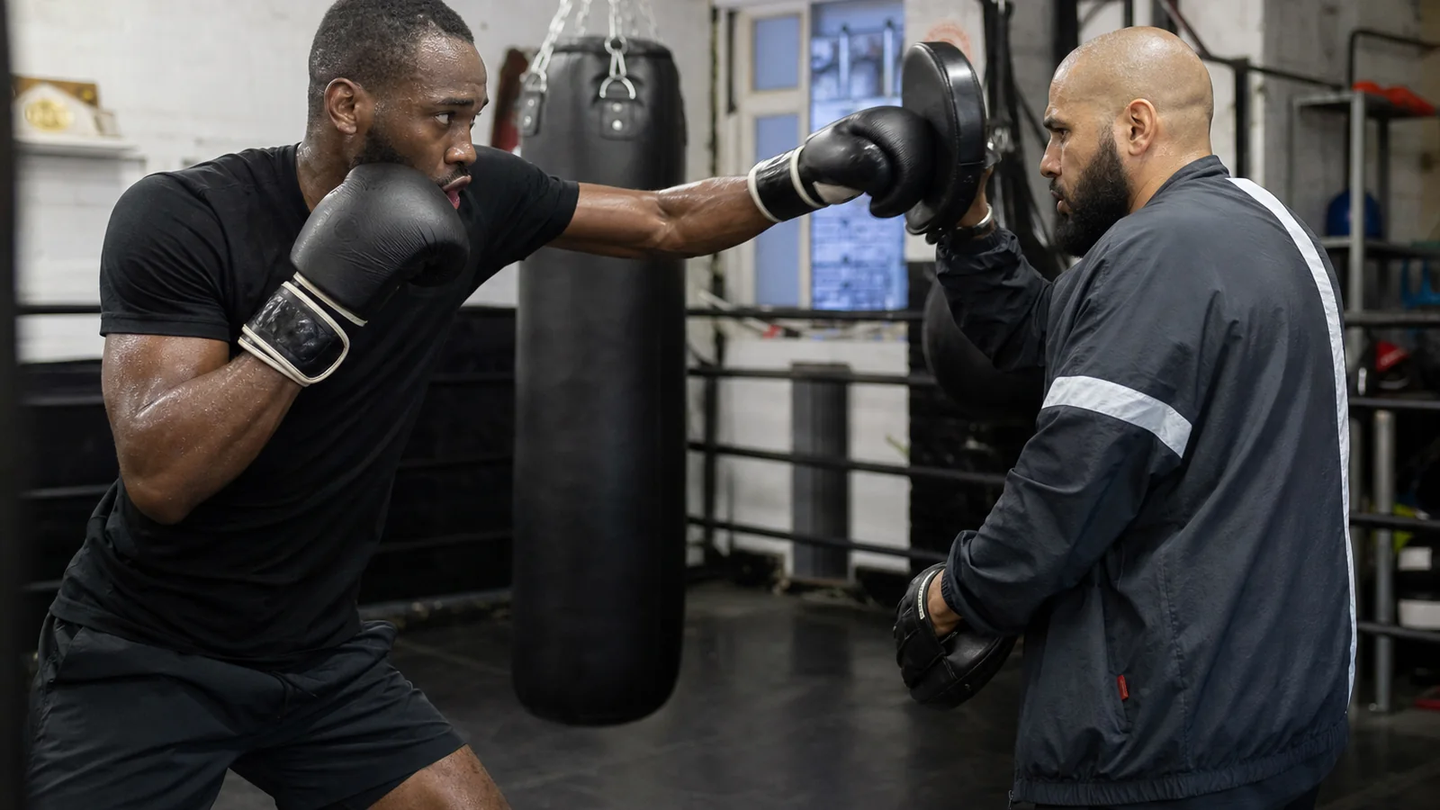 Boxer throwing jab-cross-jab with the last jab used to control the exit