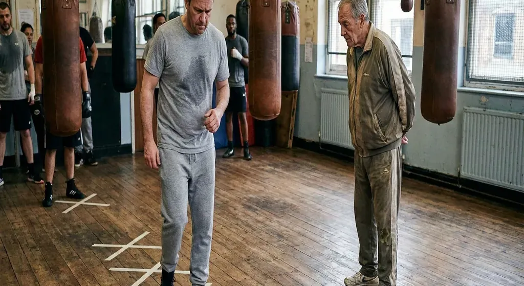 Adult beginner practising boxing footwork in a community gym
