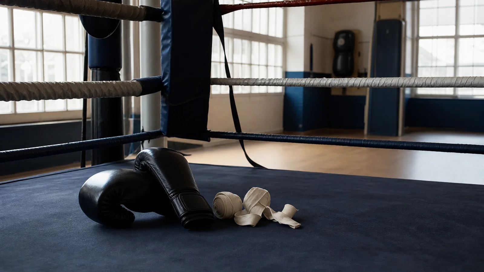 Clean sport preparation in an empty amateur boxing ring