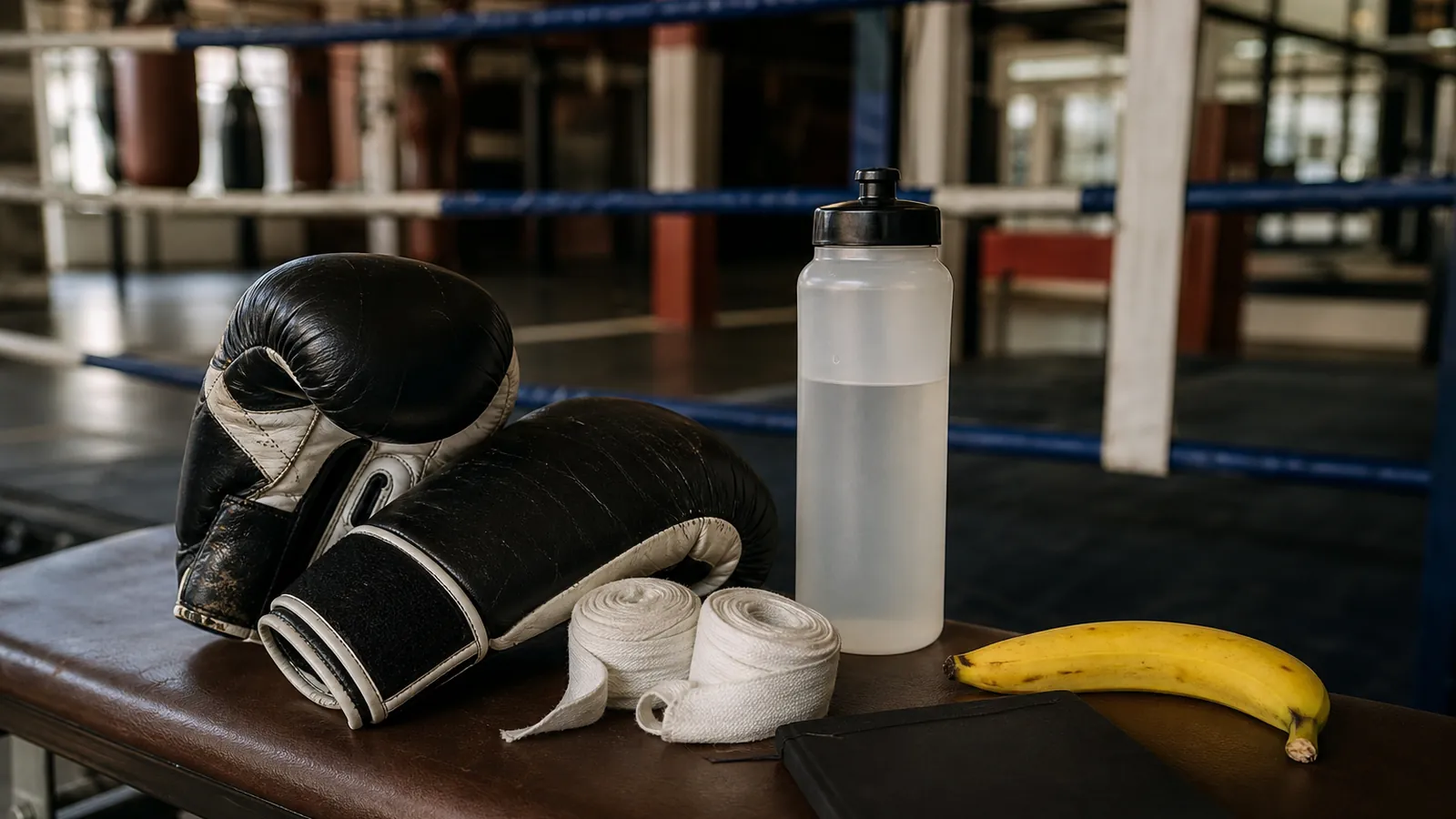 Clean boxing equipment and food-first training details for young boxers