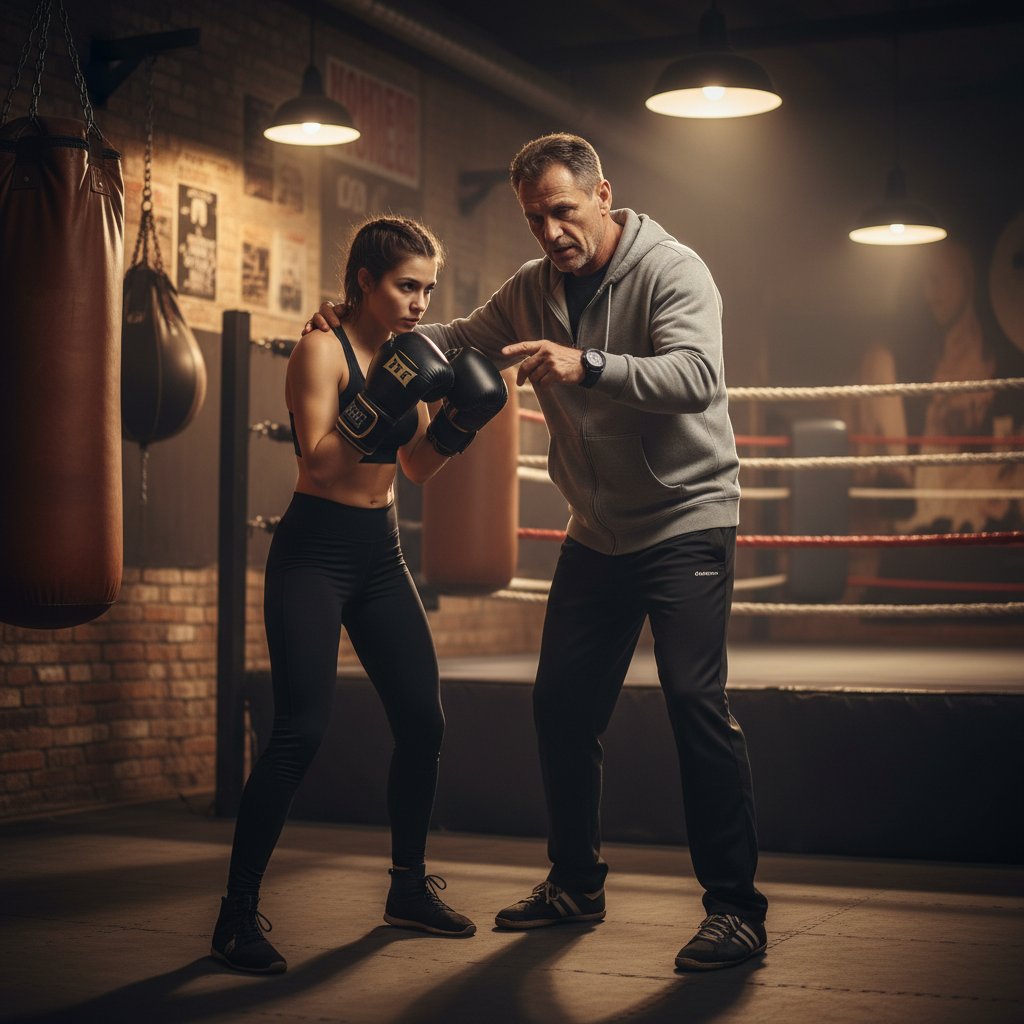 A boxer exhaling while throwing a jab, with visible effort and focus