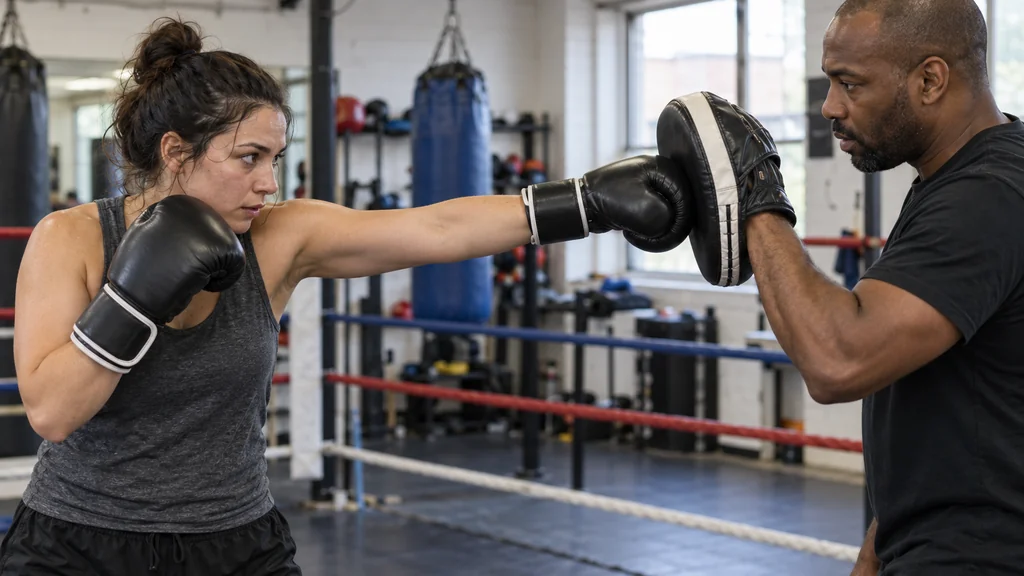 Adult boxer using a secure glove and a straight wrist during controlled focus-mitt work