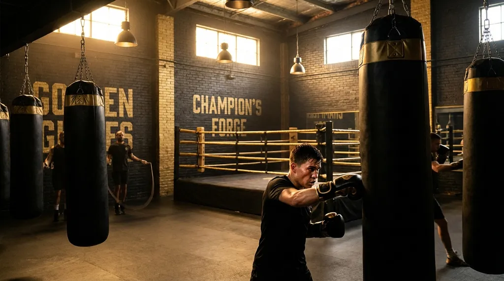 Boxers gathered beside a boxing ring