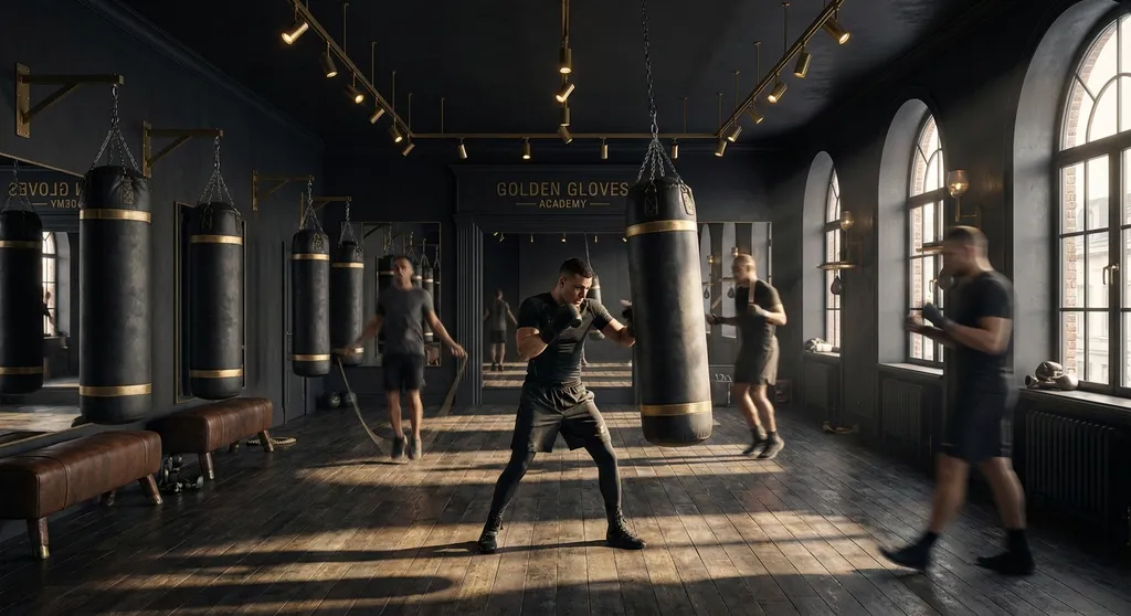 Boxer practising technique inside a boxing gym