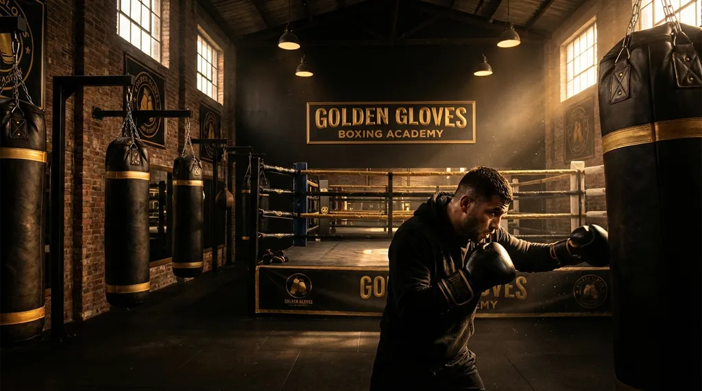 Boxers gathered beside a boxing ring