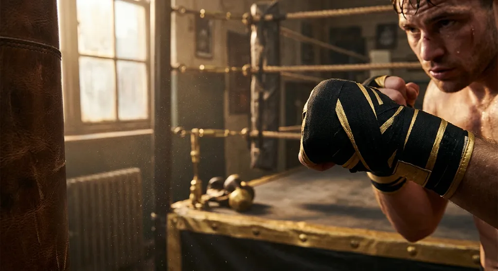 Boxers gathered beside a boxing ring
