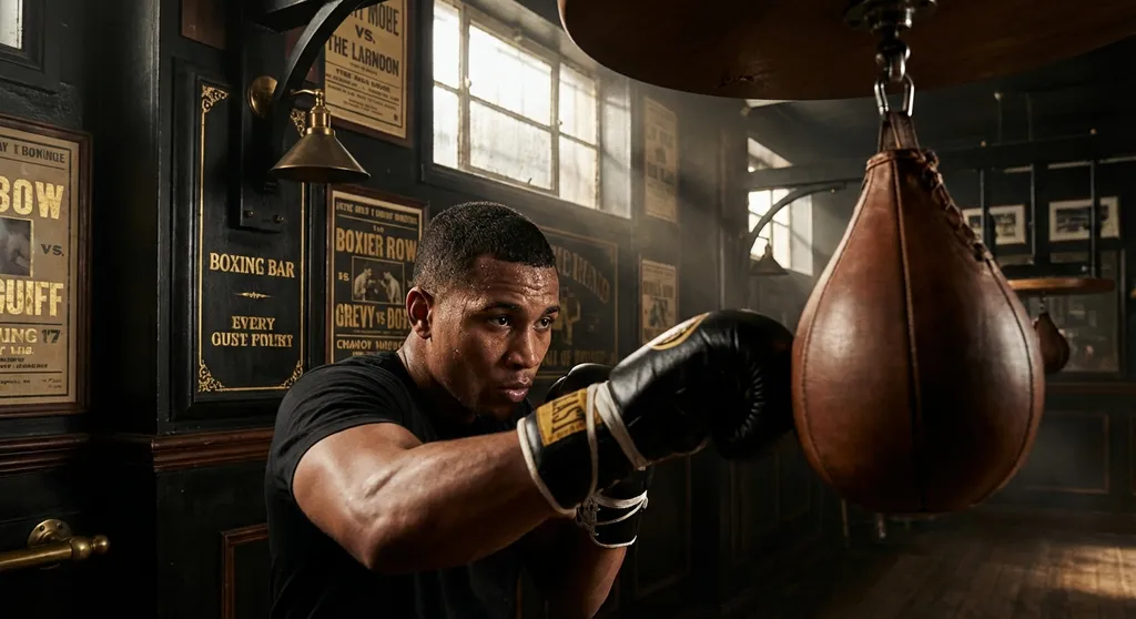 Young boxer practising pad work with a coach