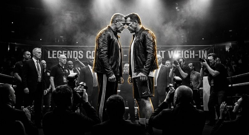 Mayweather and Pacquiao facing off at the weigh-in