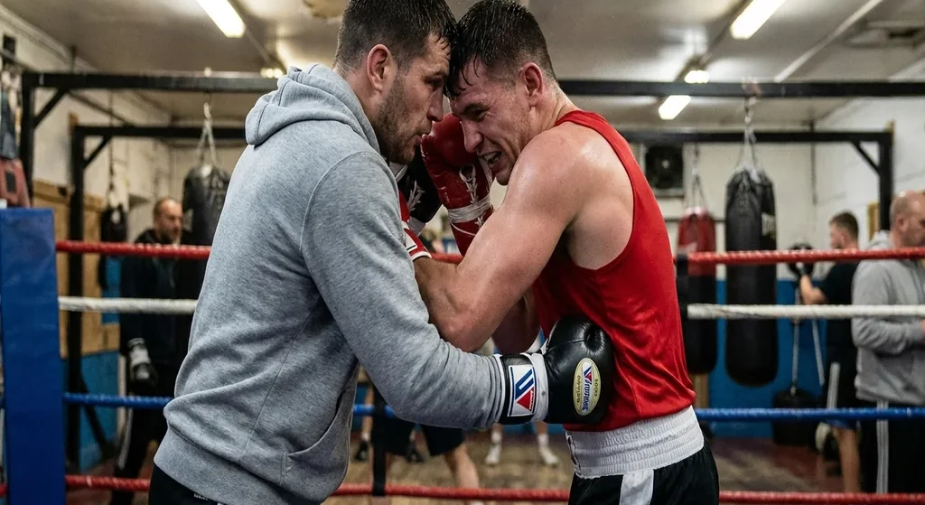 Pressure fighter digging a left hook to the body while staying chest to chest