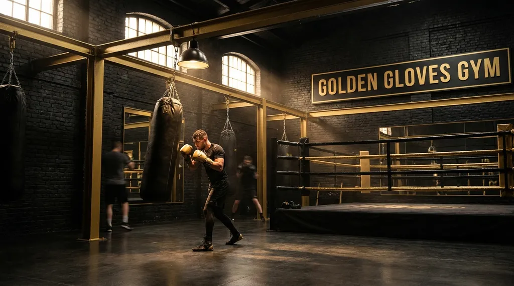Boxers gathered beside a boxing ring