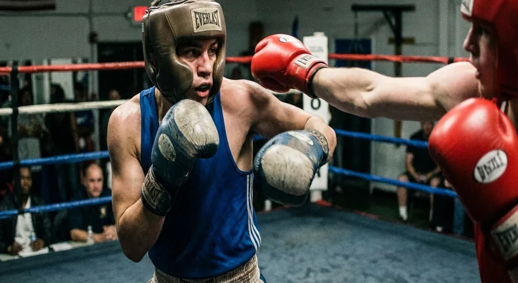 Counterpuncher in a Philly shell stance slipping outside a jab