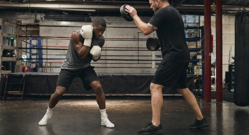Experienced boxer rolling a right hand and loading a counter from the rear side