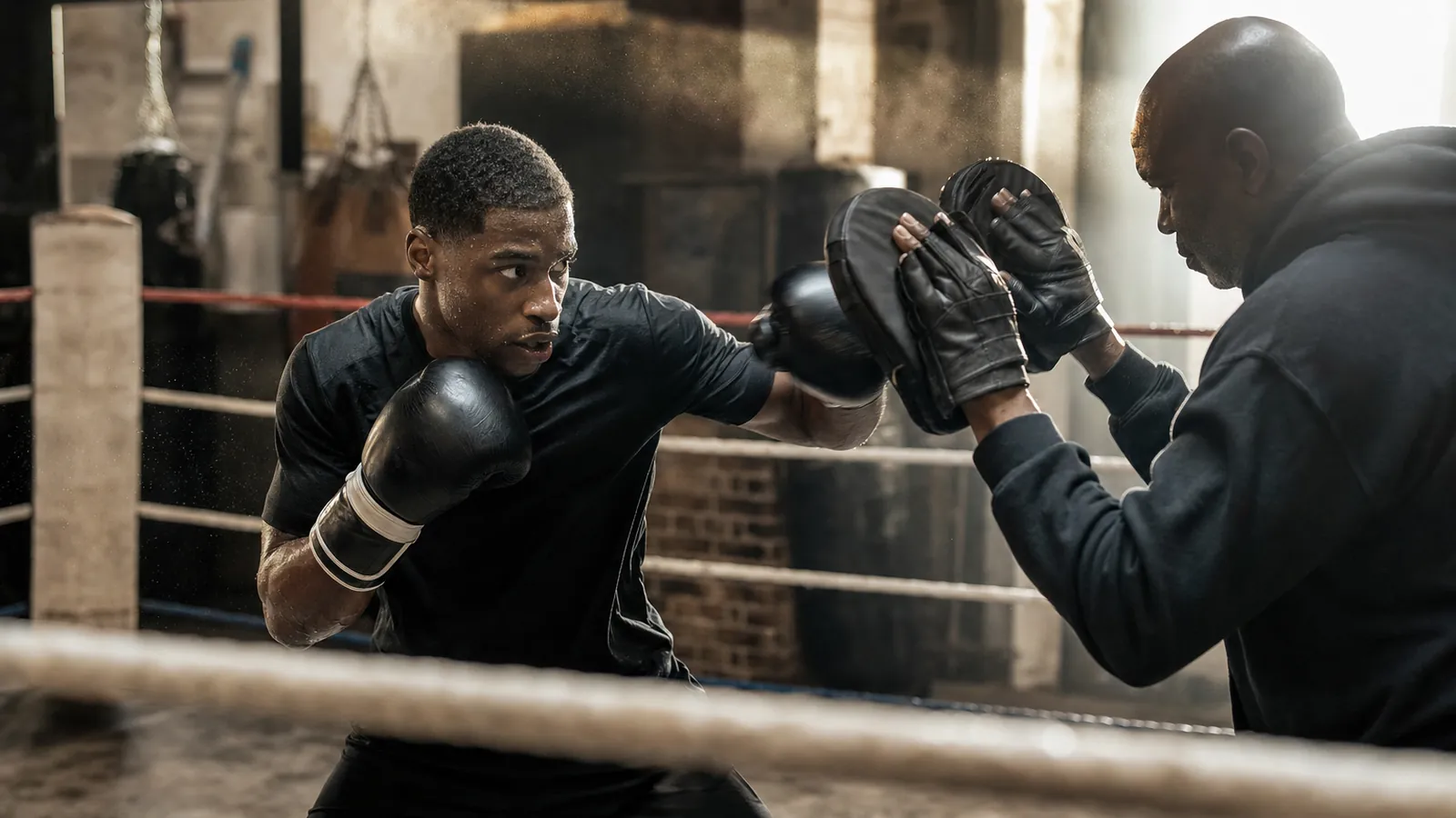 Boxers drilling clean distance and timing in a technical gym session