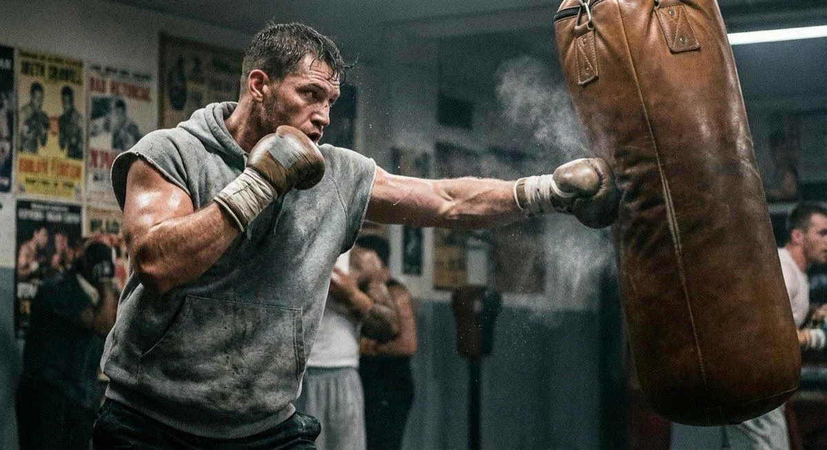 A proper gym heavy bag station with room to move, compared with a typical cramped home setup