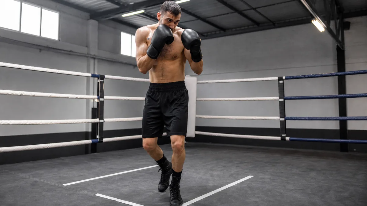 Anonymous boxer drilling foot placement for orthodox and southpaw stance transitions
