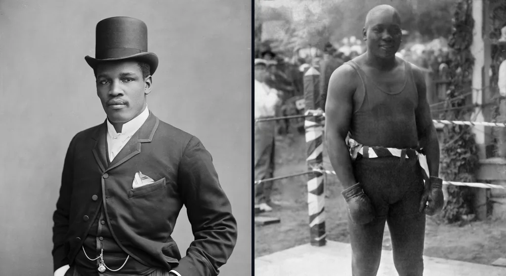 Peter Jackson photographed in 1889 and Jack Johnson in the ring around 1910