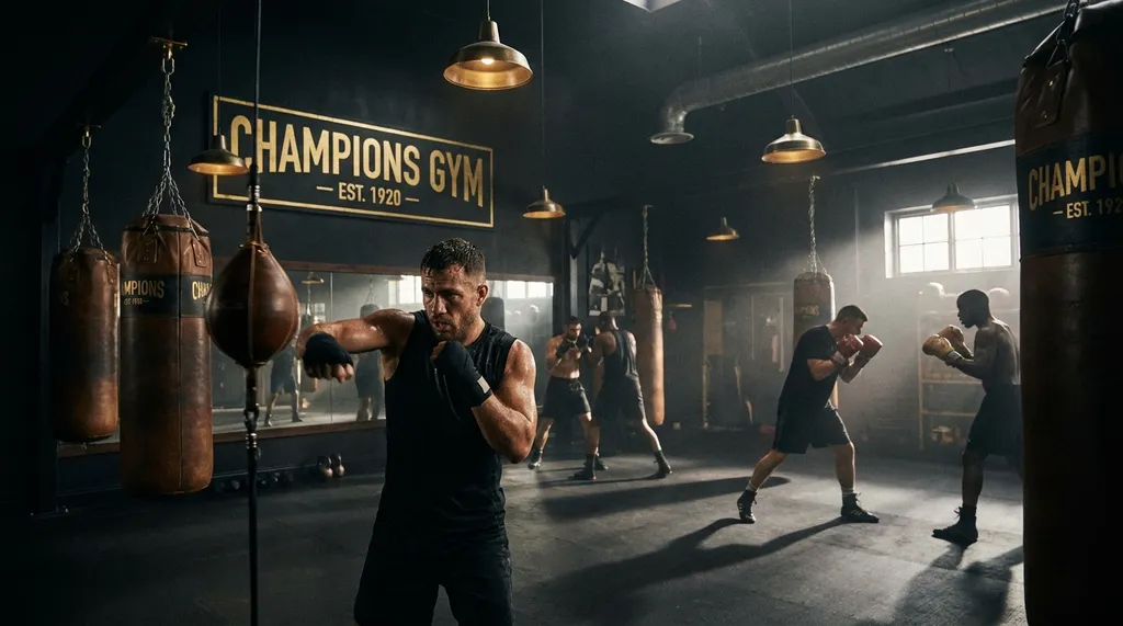 Young boxer in training
