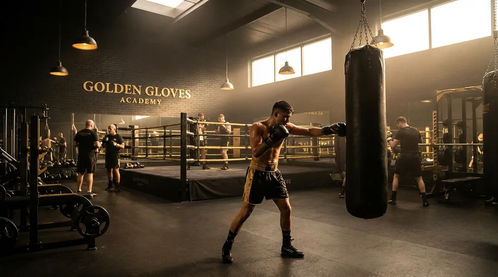 Boxer practising technique with a coach