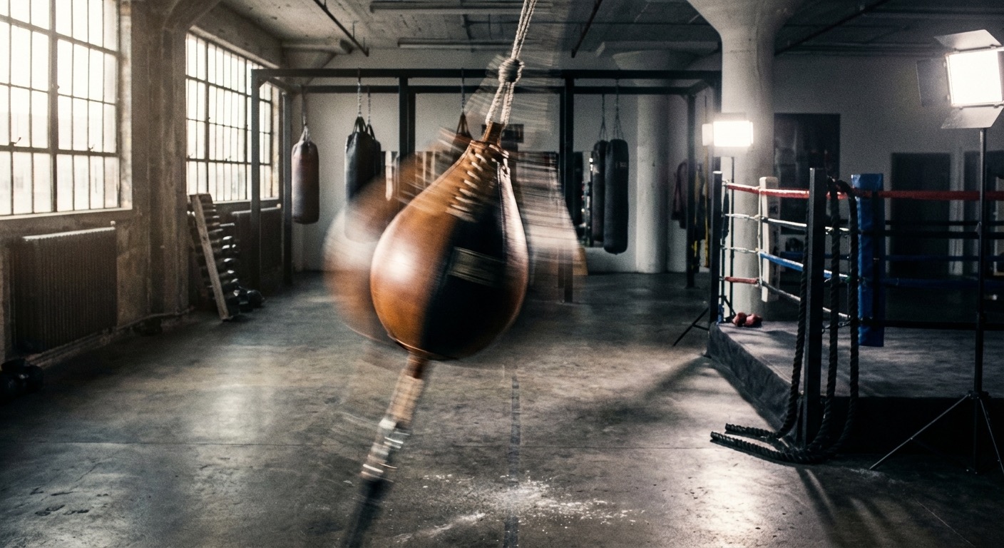 Person doing an intense boxing workout on the heavy bag